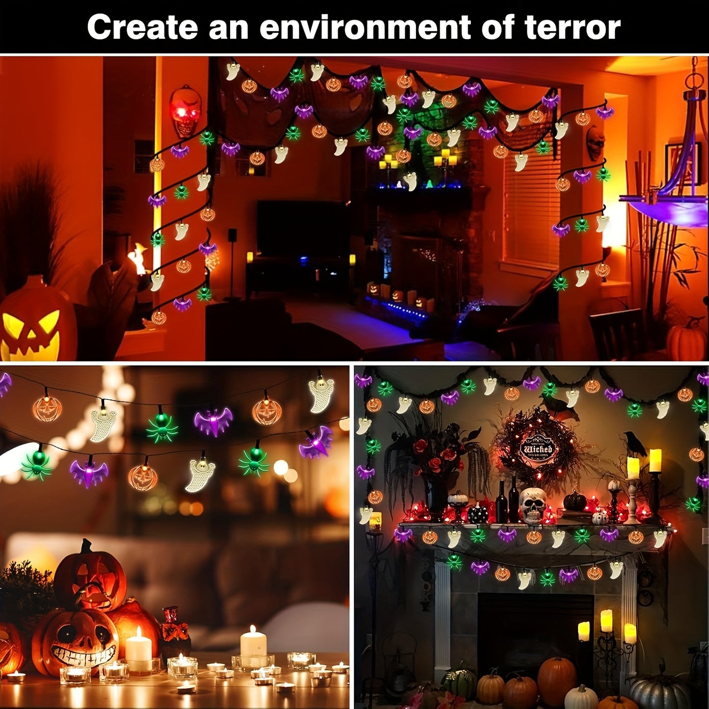 SpiderGlow | Lichtsnoer met halloween figuurtjes