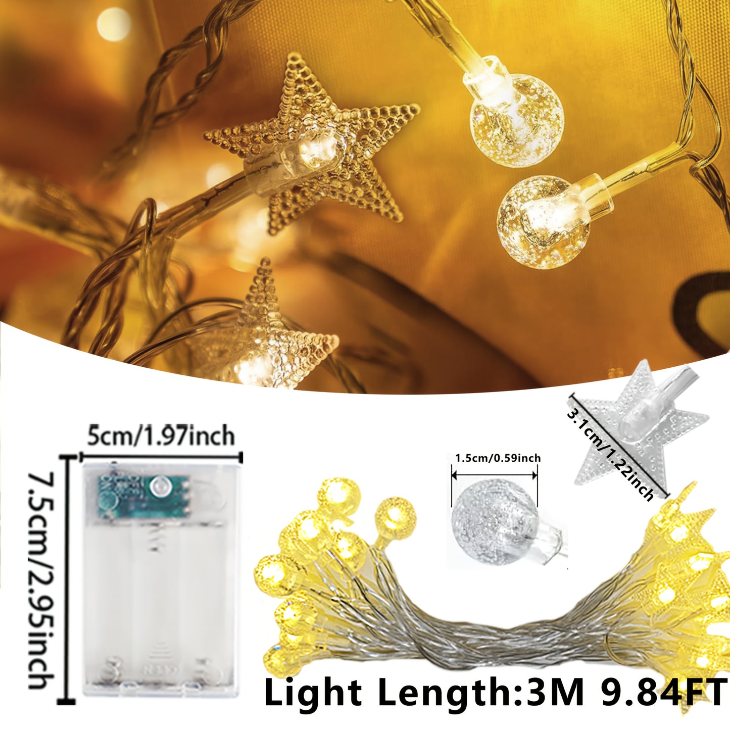 StellaGlow Aura | Lichtsnoer met sterretjes en bolletjes